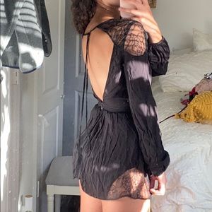 UO Black long sleeved lace romper